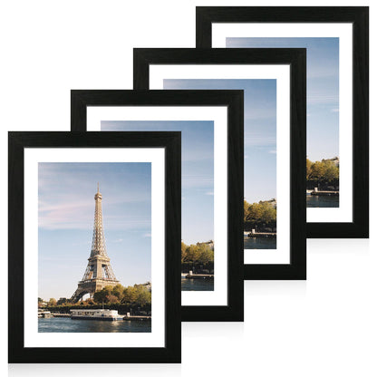 iRahmen 8x10 Picture Frame Set of 4, High Definition Real Glass Rustic Brown Frame, 8 x 10 Wood Photo Frames for Desktop Display and Wall Mounting
