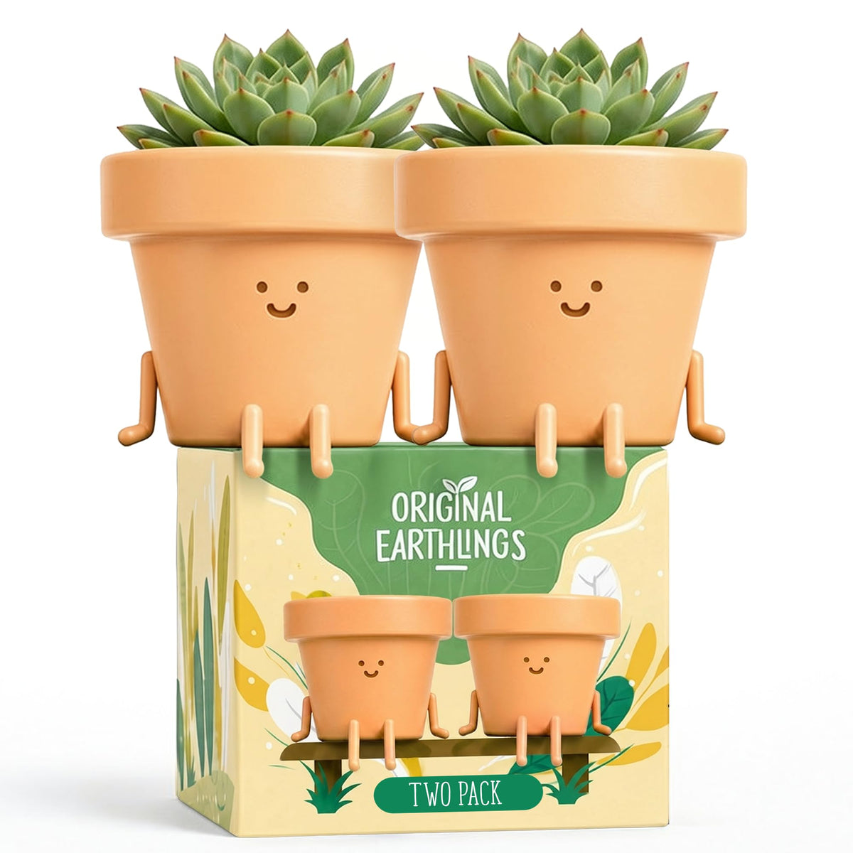 Original Earthlings Sitting Small Plant Pot, Cute Pots for Plants - 4 Inch