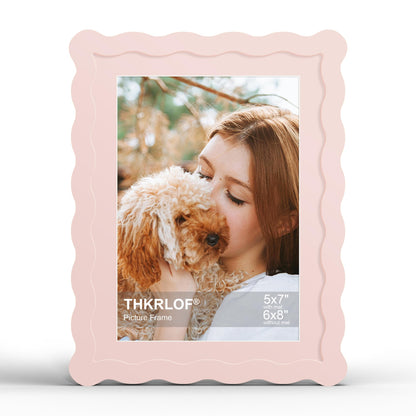 4x6 Picture Frame with Mat for 3.5x5, Wavy Edge Wooden Real Glass Photo Frame for Tabletop and Wall Hanging, Green, 1 Pack