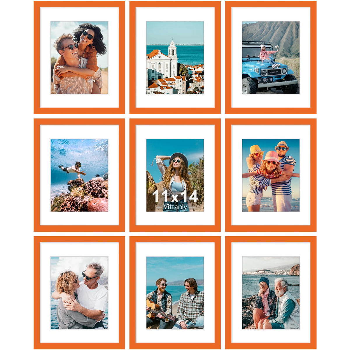 Vittanly 8x10 Picture Frames Set of 9 for Wall or Tabletop Display, Gold