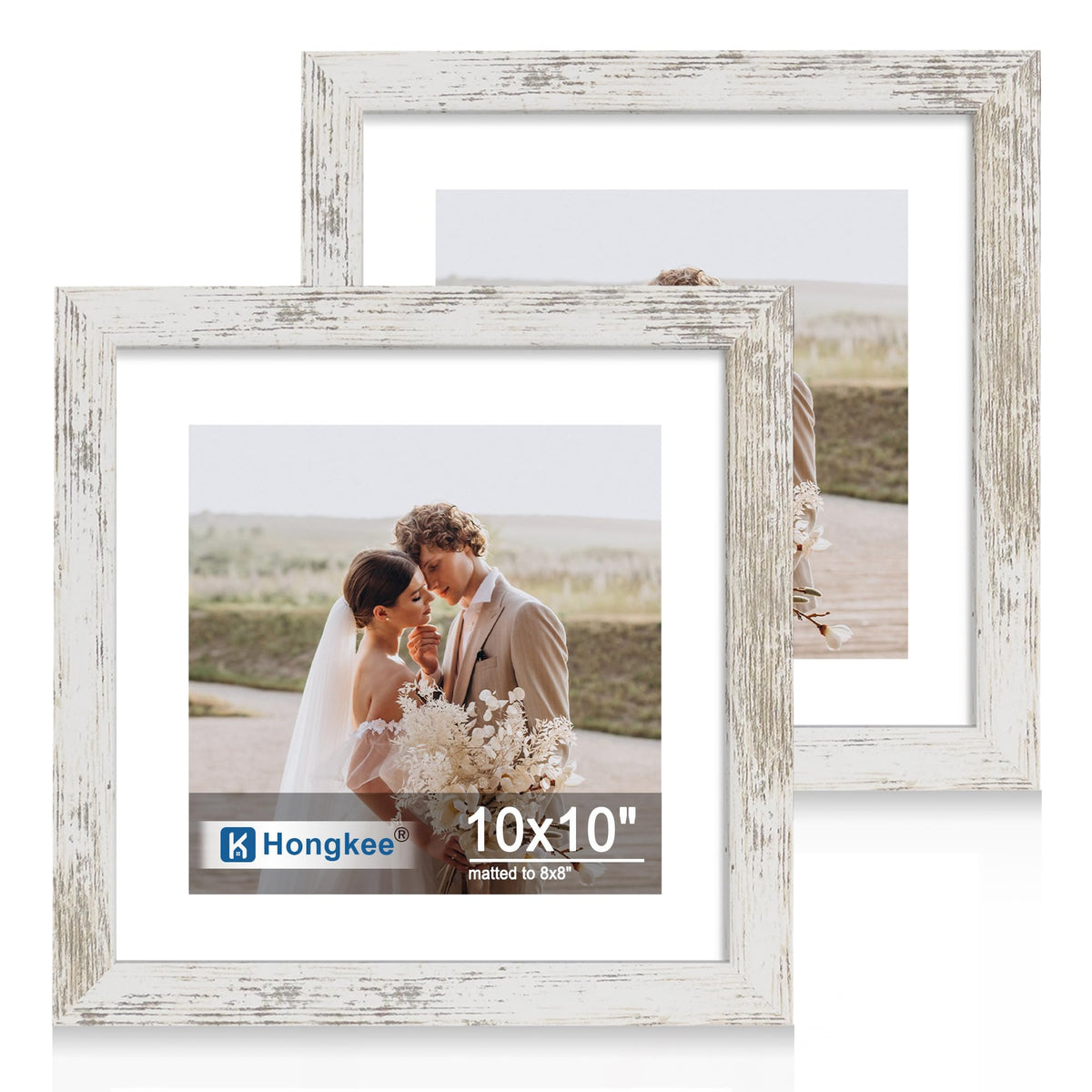 Hongkee 5x7 Picture Frame Set of 2, Real Glass and Wood Frame for Mat 4x6
