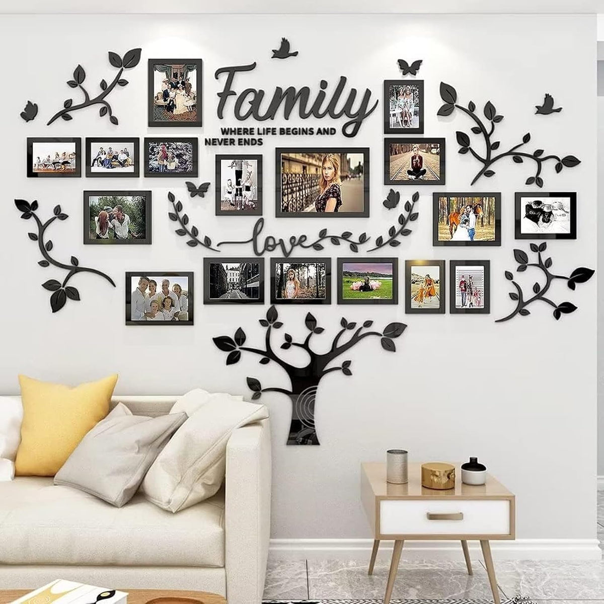 Picture Frames Collage Wall Decor - Family Tree Wall Decor for Living Room 4x6 5x7 8x10 11x14 3D DIY-Acrylic Family Wall Decor Photo Collage Frame for Wall