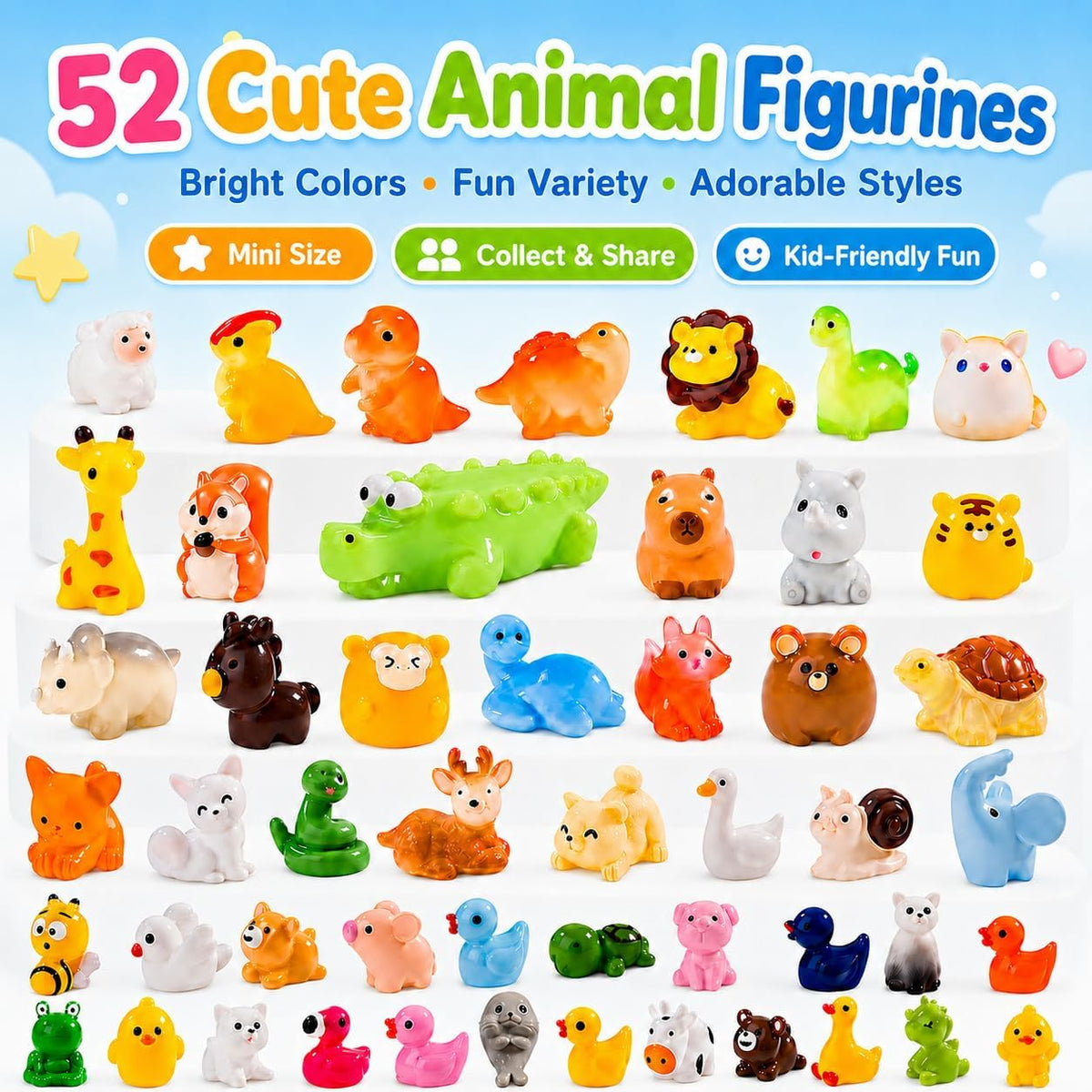 52 Pcs Mini Resin Animal Figurines for Fairy Garden Decor