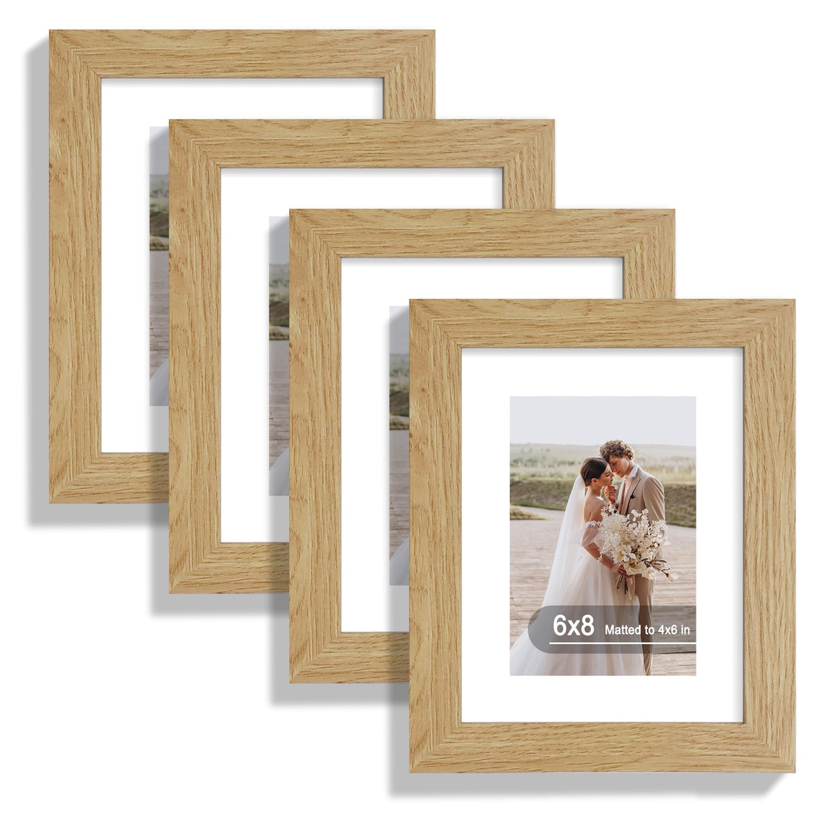 Hongkee 8x10 Picture Frame Set of 4, Real Glass and Wood Frame, 5x7 Mat