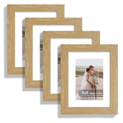 Hongkee 8x10 Picture Frame Set of 4, Real Glass and Wood Frame, 5x7 Mat