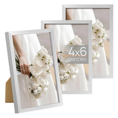 upsimples 4x6 Picture Frame Glass, Thin Border, Gold Photo Frames, 3 Pack