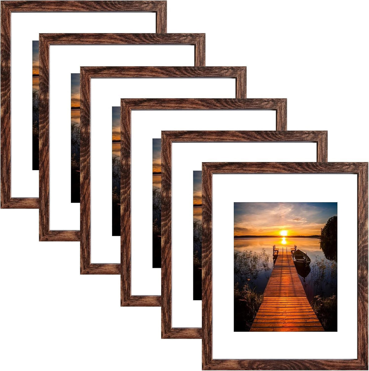 SESEAT 8x10 Picture Frame Brown Set of 6, Display Pictures 5x7 With mat or 8x10 Without Mat