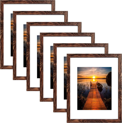 SESEAT 8x10 Picture Frame Brown Set of 6, Display Pictures 5x7 With mat or 8x10 Without Mat