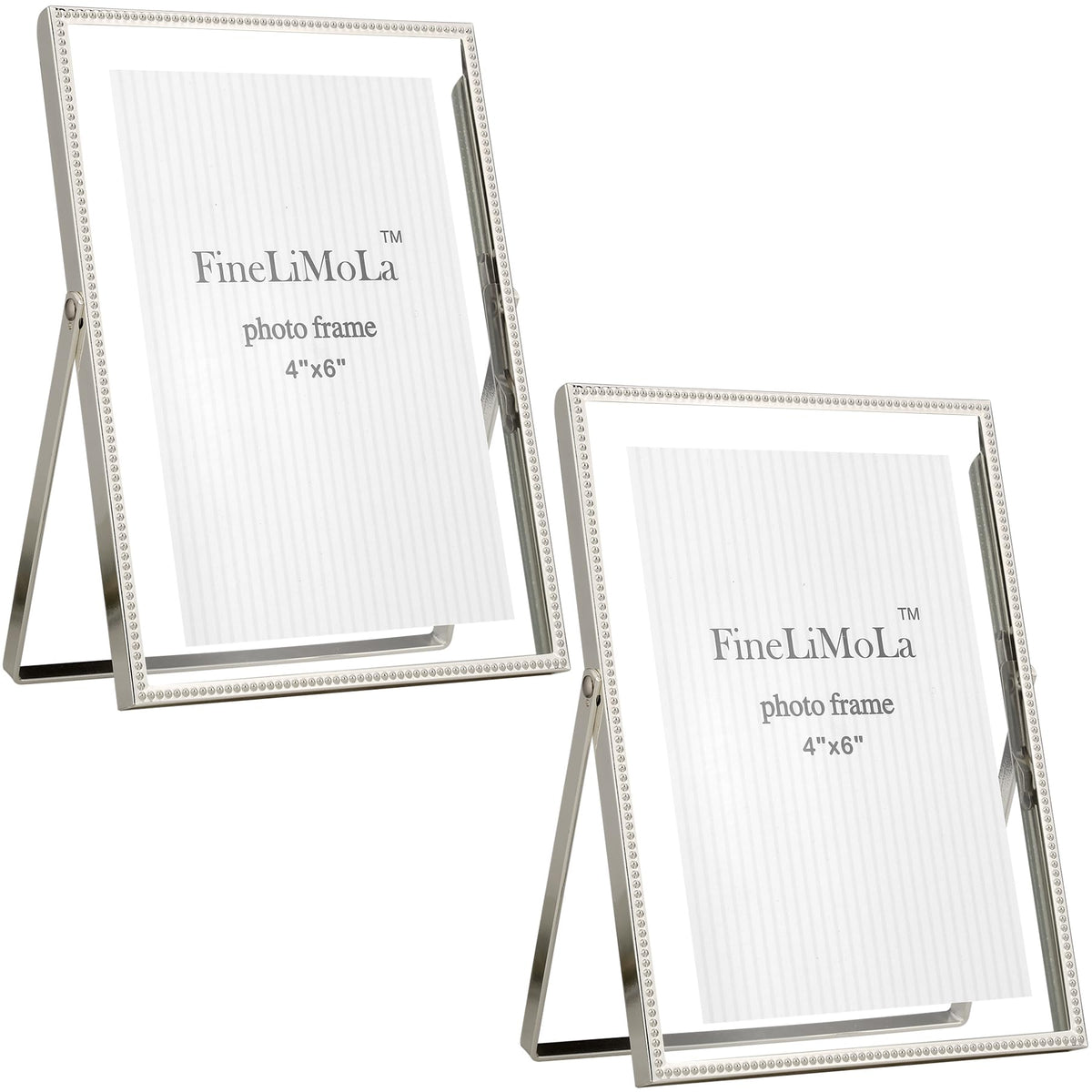 Gold 5x7'' Floating Picture Frames 2Pack,for Photo Sizes(3.5x5&4x6),Beaded Metal Edge,Adjustable Tabletop/Shelf Display for Wedding,Home & Office Decor