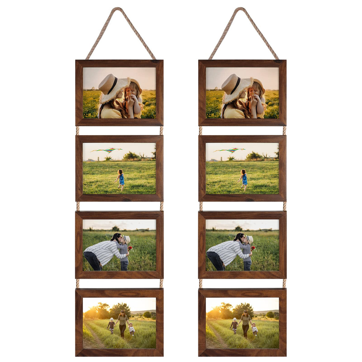 Lavezee 4x6 Hanging Collage Picture Frames Set of 2, 8 Opening Vertical Frame Made to Display 4 by 6 Inch Photo for Wall Decor, Distressed White
