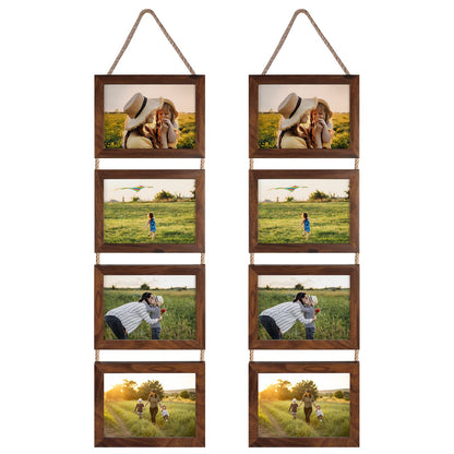 Lavezee 4x6 Hanging Collage Picture Frames Set of 2, 8 Opening Vertical Frame Made to Display 4 by 6 Inch Photo for Wall Decor, Distressed White