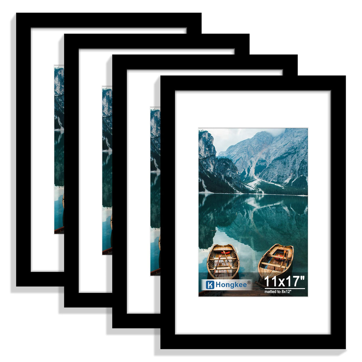 Hongkee 8x10 Picture Frame Set of 4, Real Glass and Wood Frame, 5x7 Mat