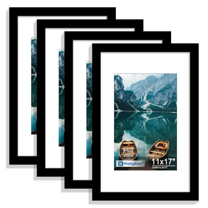 Hongkee 8x10 Picture Frame Set of 4, Real Glass and Wood Frame, 5x7 Mat