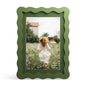 4x6 Picture Frame with Mat for 3.5x5, Wavy Edge Wooden Real Glass Photo Frame for Tabletop and Wall Hanging, Green, 1 Pack