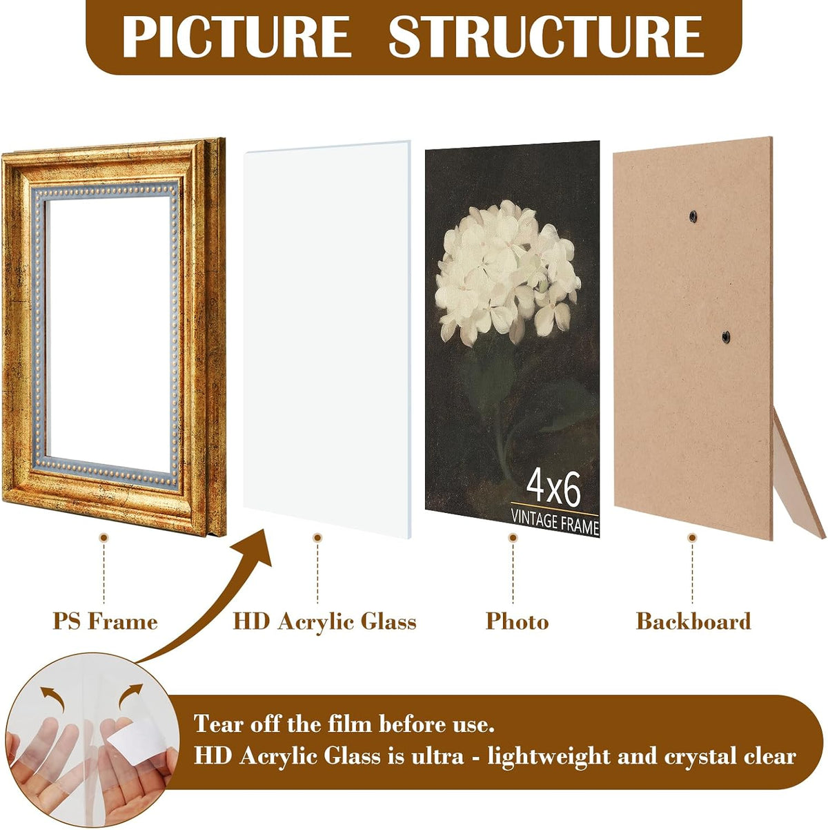 4x6 Picture Frame Set of 4 Vintage Bronze Gold for Tabletop & Wall