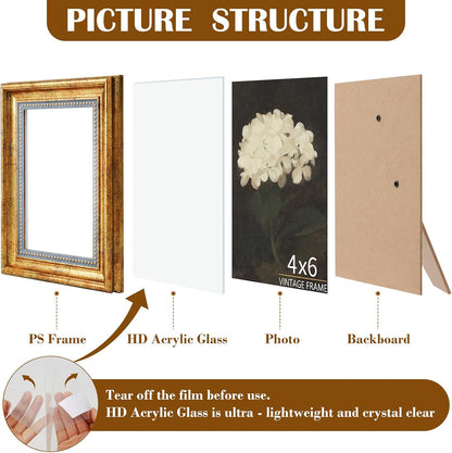 4x6 Picture Frame Set of 4 Vintage Bronze Gold for Tabletop & Wall