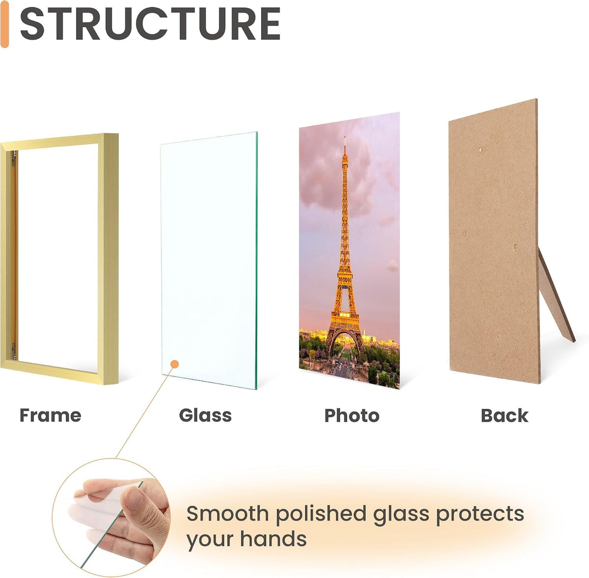upsimples 4x6 Picture Frame Glass, Thin Border, Gold Photo Frames, 3 Pack
