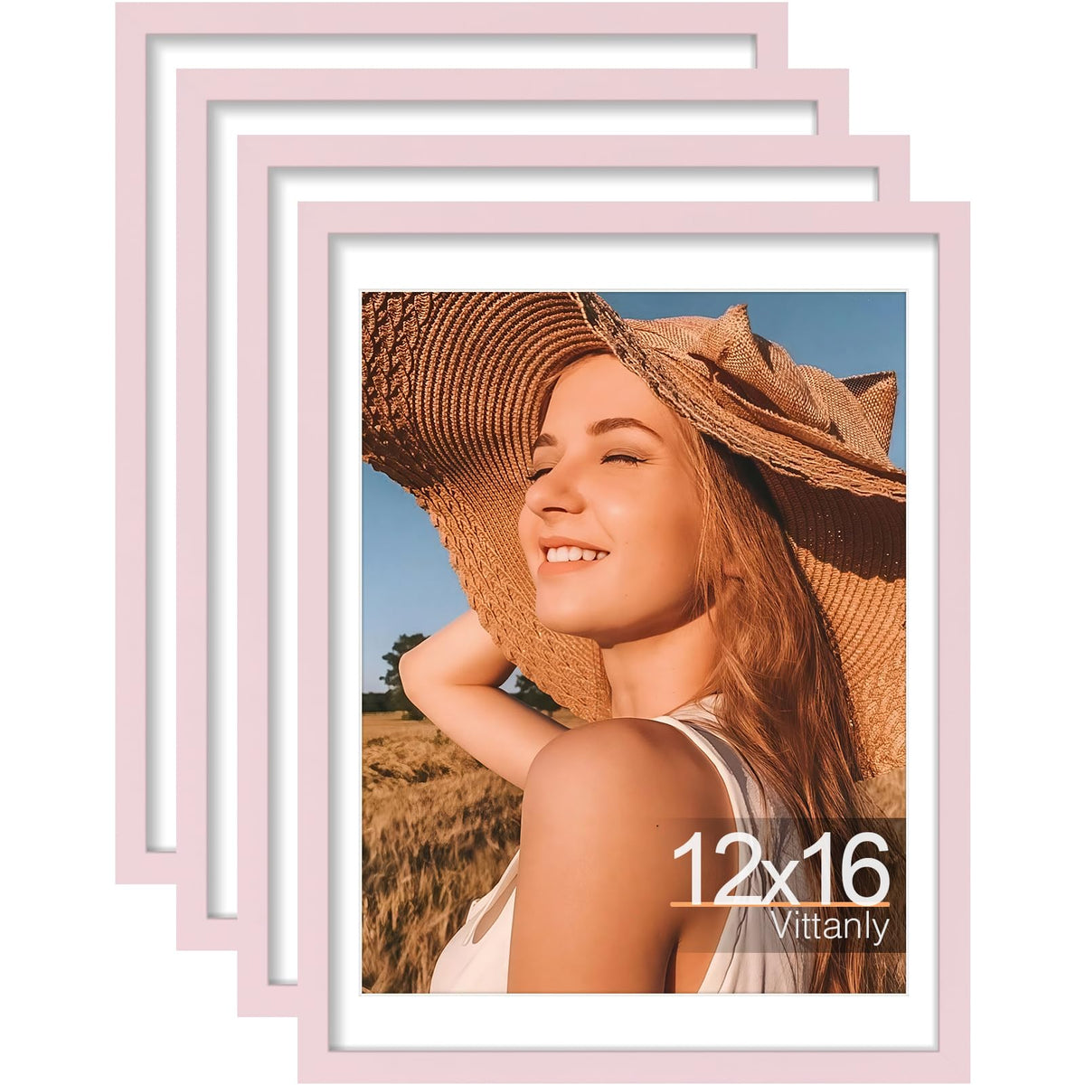 Vittanly 8x10 Picture Frames Set of 4, for Wall or Tabletop, Pale Pink
