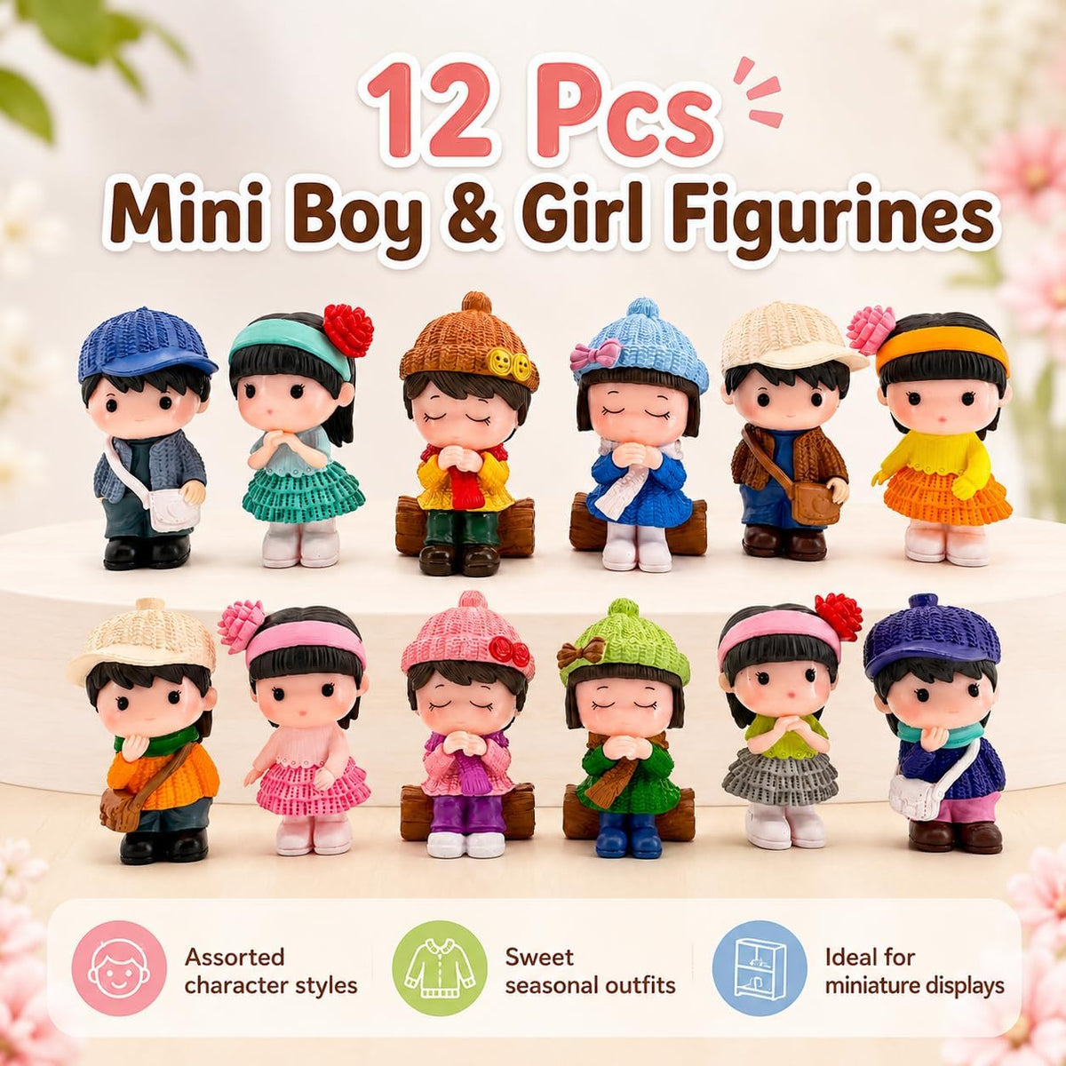 12Pcs Mini Boy and Girl Statue Dollhouse Couple People Figures Fairy Garden Figurines Cake Toppers for Micro Landscape Home Office Desktop Ornaments