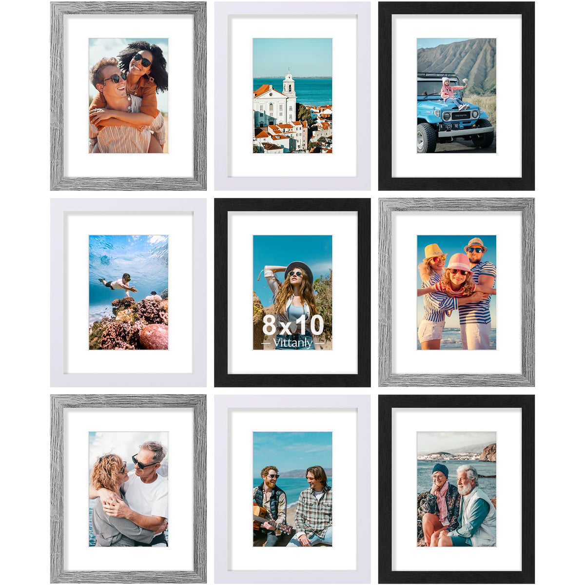 Vittanly 8x10 Picture Frames Set of 9 for Wall or Tabletop Display, Gold