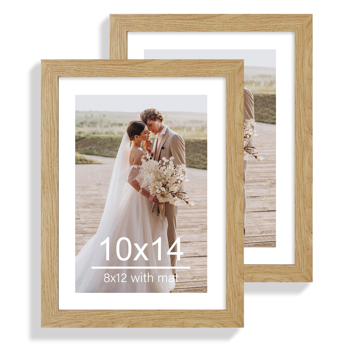 Hongkee 5x7 Picture Frame Set of 2, Real Glass and Wood Frame for Mat 4x6