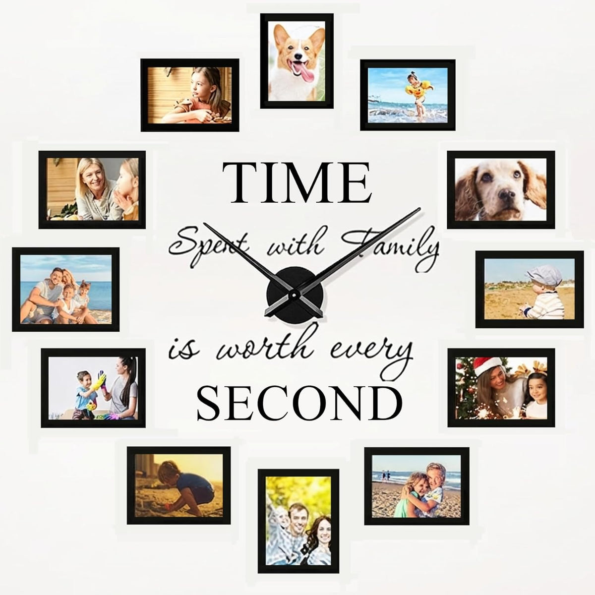 Family Picture Frames Collage Wall Decor - 4x6 Collage Picture Frames Photo Frame for Wall Picture Frame DIY Black Large Clocks for Living Room Decor