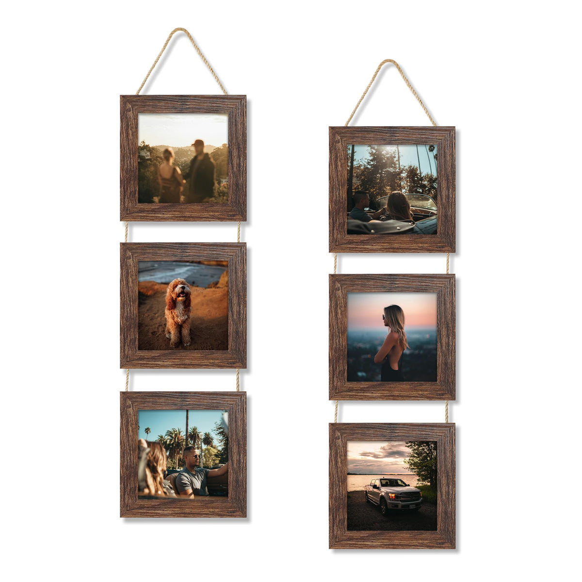 4x6 Collage Picture Frames Set of 2, Rustic Wooden Real Glass Vertical Hanging 3 Opening 4 by 6 Photo Frame, Rustic Brown