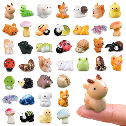 Zerobe 40Pcs Mini Forest Animal Figurines: Resin Fairy Garden Accessories