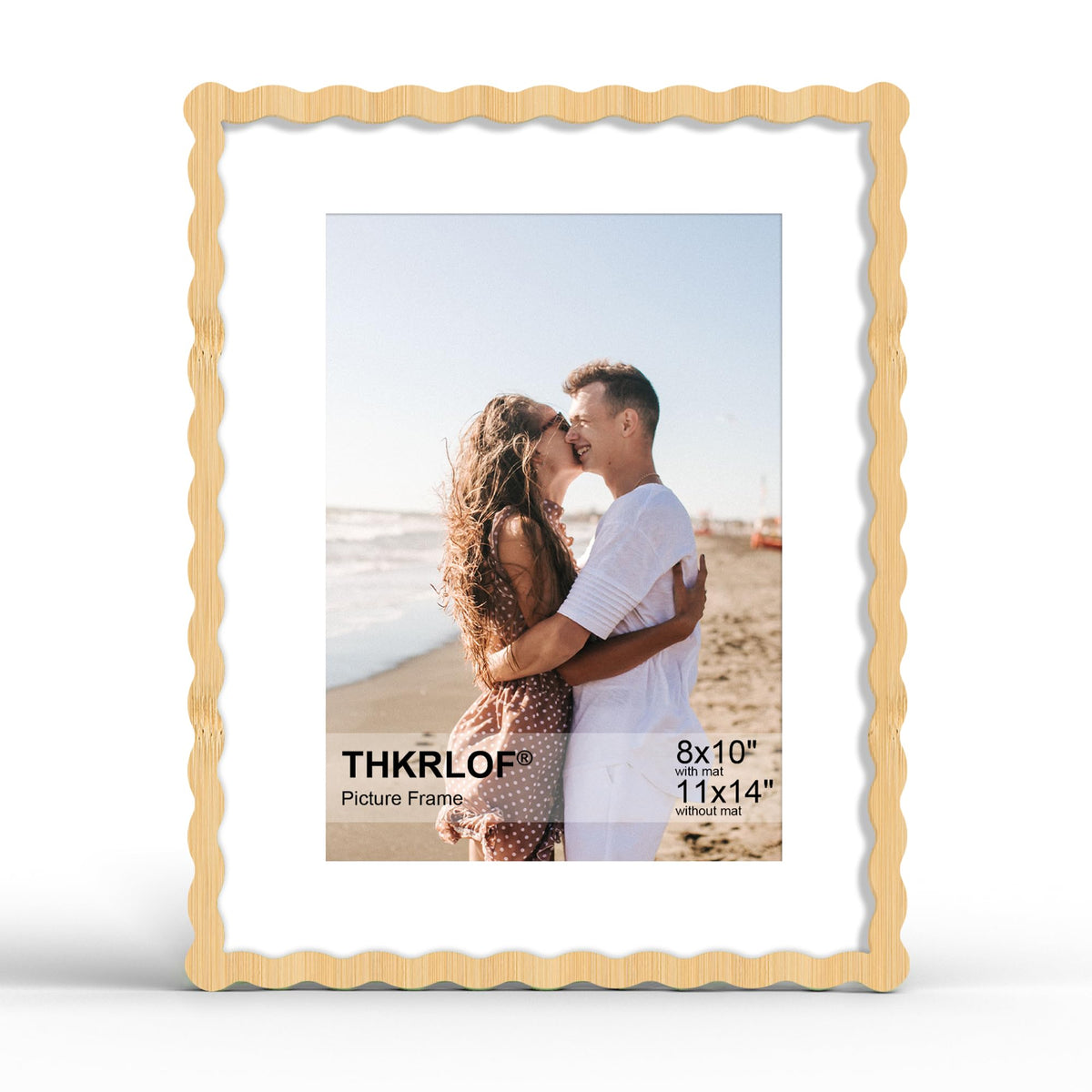 4x6 Picture Frame with Mat for 3.5x5, Wavy Edge Wooden Real Glass Photo Frame for Tabletop and Wall Hanging, Green, 1 Pack