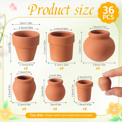 Maxdot 36 Pcs Small Terracotta Pot Tiny Clay Pots Bulk, 1.34 Inch, 6 Style