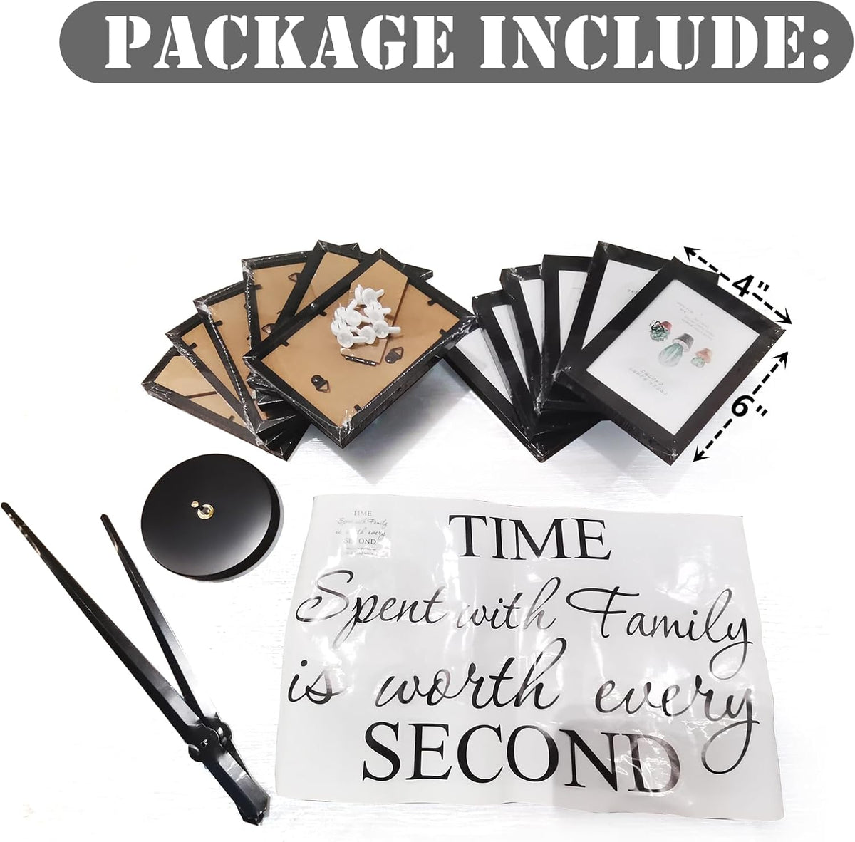 Family Picture Frames Collage Wall Decor - 4x6 Collage Picture Frames Photo Frame for Wall Picture Frame DIY Black Large Clocks for Living Room Decor
