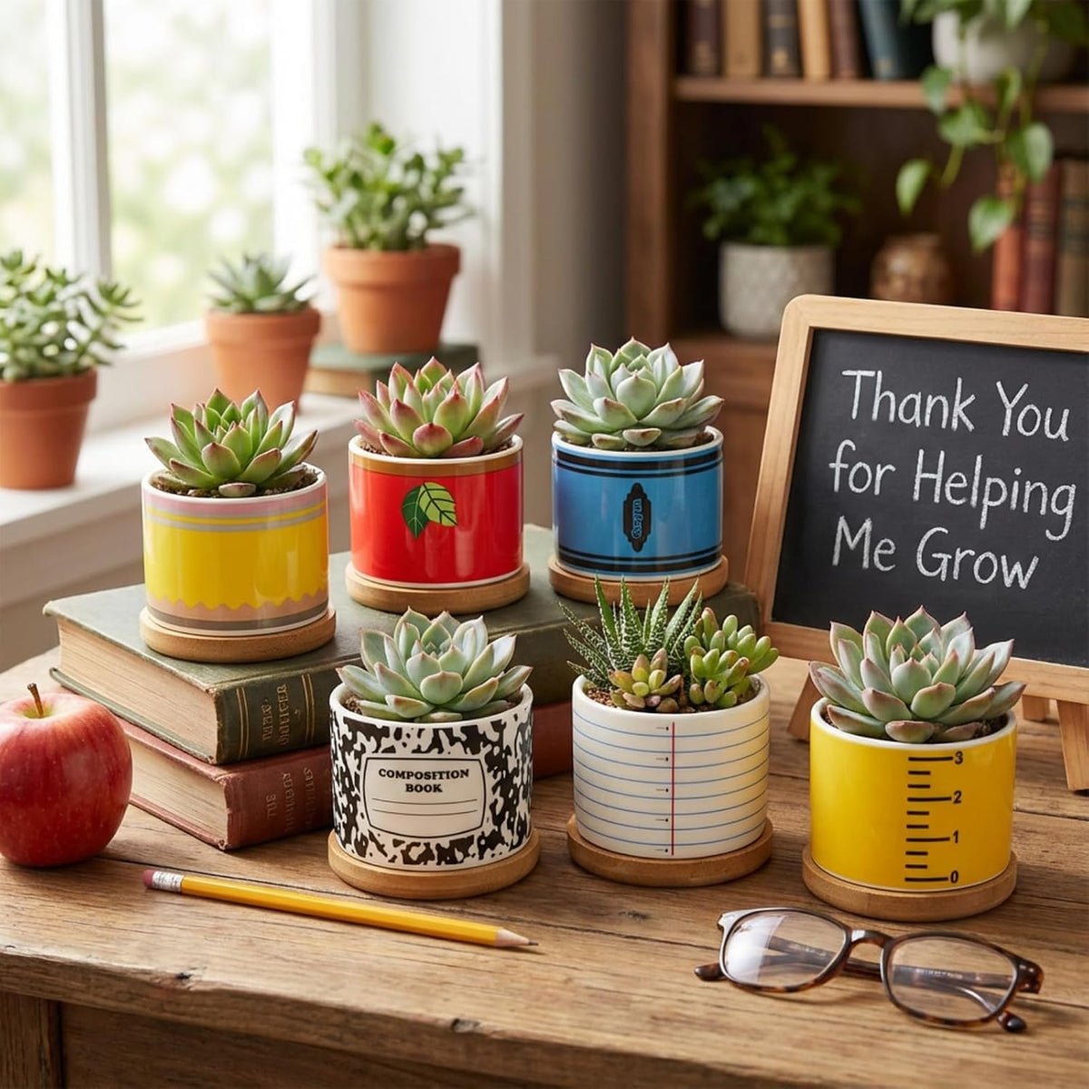 Remerry 6 Pcs Christmas Teacher Gifts Ceramic Succulent Plant Pot, Classic