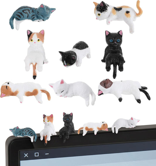 8Pcs Cute Cat Desk Accessories, Resin Mini Cat Desk Figurines for Monitor, Car Dashboard & Desk-Decor, Adorable Mini Cats Figurines for Office Car Home Decor, Ideal Gift for Cats Lovers