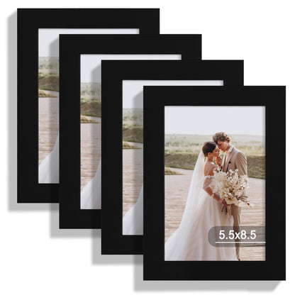 Hongkee 8x10 Picture Frame Set of 4, Real Glass and Wood Frame, 5x7 Mat