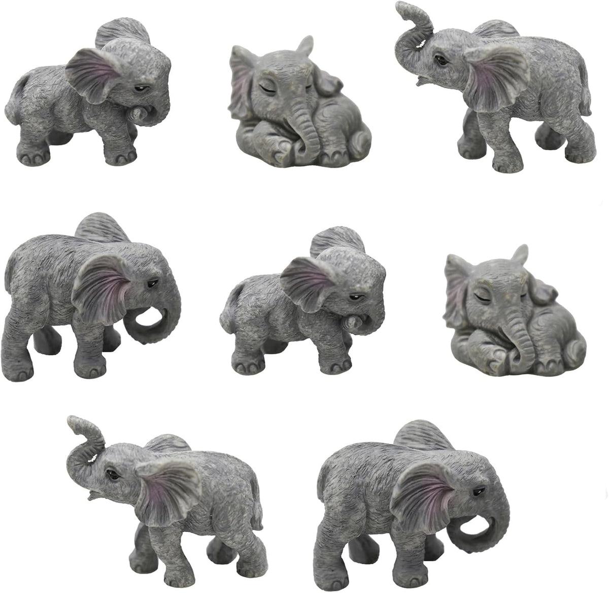 8Pcs Realistic Mini Elephant Figurines Small Resin Elephant