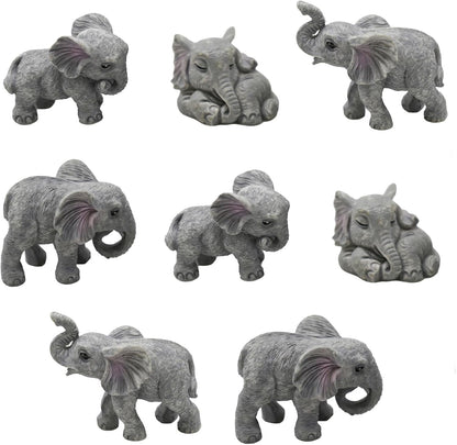 8Pcs Realistic Mini Elephant Figurines Small Resin Elephant