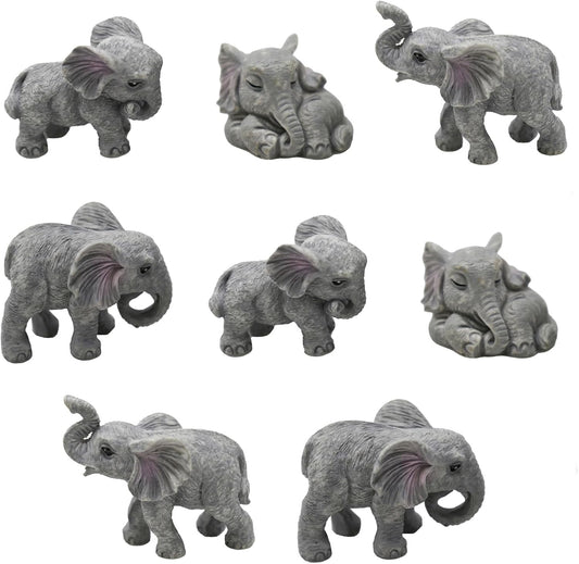 8Pcs Realistic Mini Elephant Figurines Small Resin Elephant