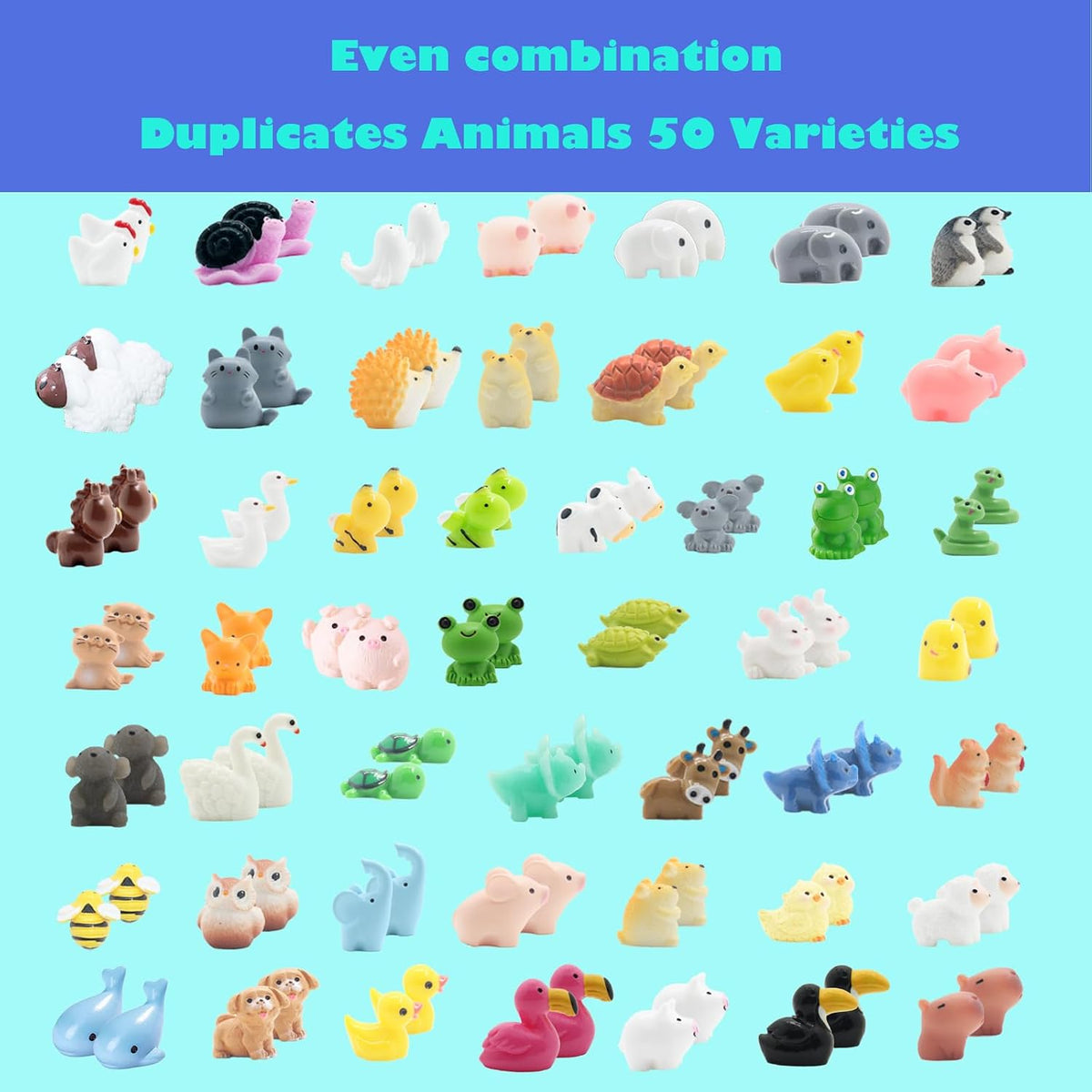 Mini Resin Animals Figurines Set, 100 PCS Tiny Resin Figures for Crafts Landscape Miniature Garden Decor