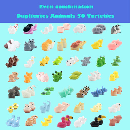 Mini Resin Animals Figurines Set, 100 PCS Tiny Resin Figures for Crafts Landscape Miniature Garden Decor