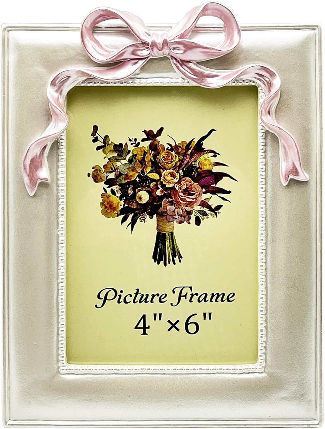JANDERART 4x6 Pink Bow Picture Frame, Cute Photo Frame, Pearly White