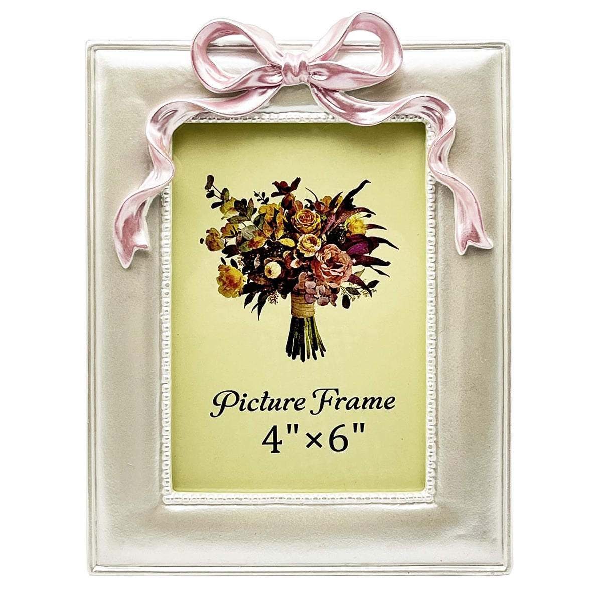 JANDERART 4x6 Pink Bow Picture Frame, Cute Photo Frame, Pearly White