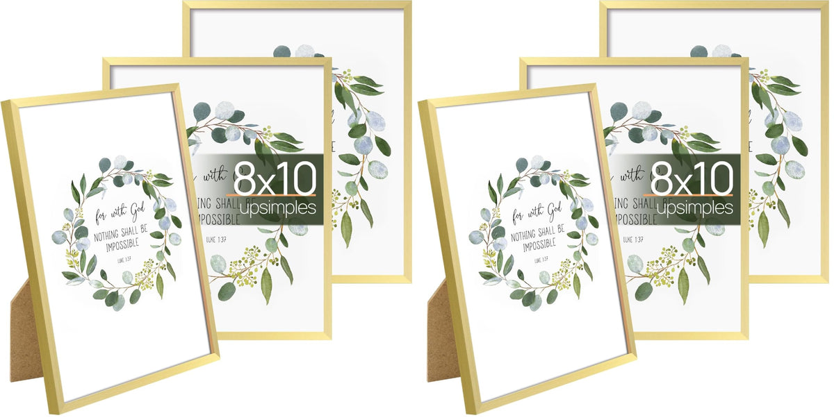 upsimples 4x6 Picture Frame Glass, Thin Border, Gold Photo Frames, 3 Pack