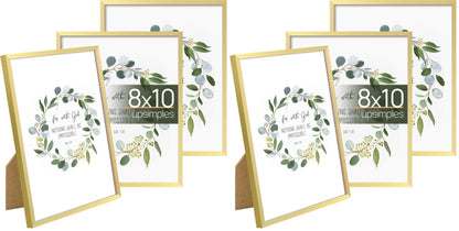 upsimples 4x6 Picture Frame Glass, Thin Border, Gold Photo Frames, 3 Pack