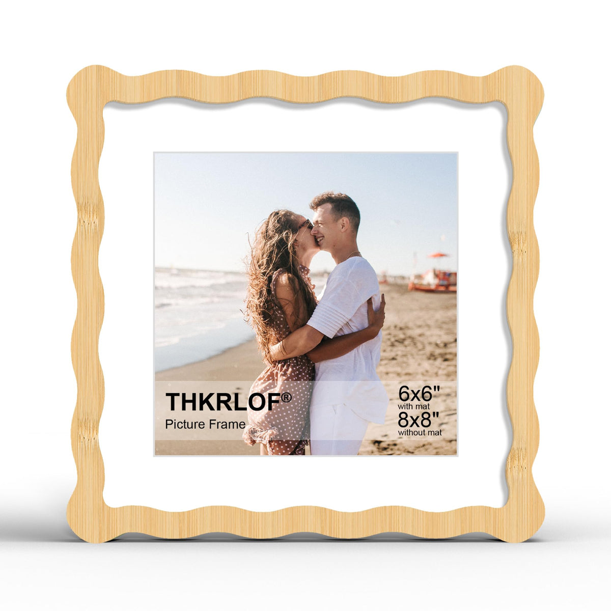 4x6 Picture Frame with Mat for 3.5x5, Wavy Edge Wooden Real Glass Photo Frame for Tabletop and Wall Hanging, Green, 1 Pack