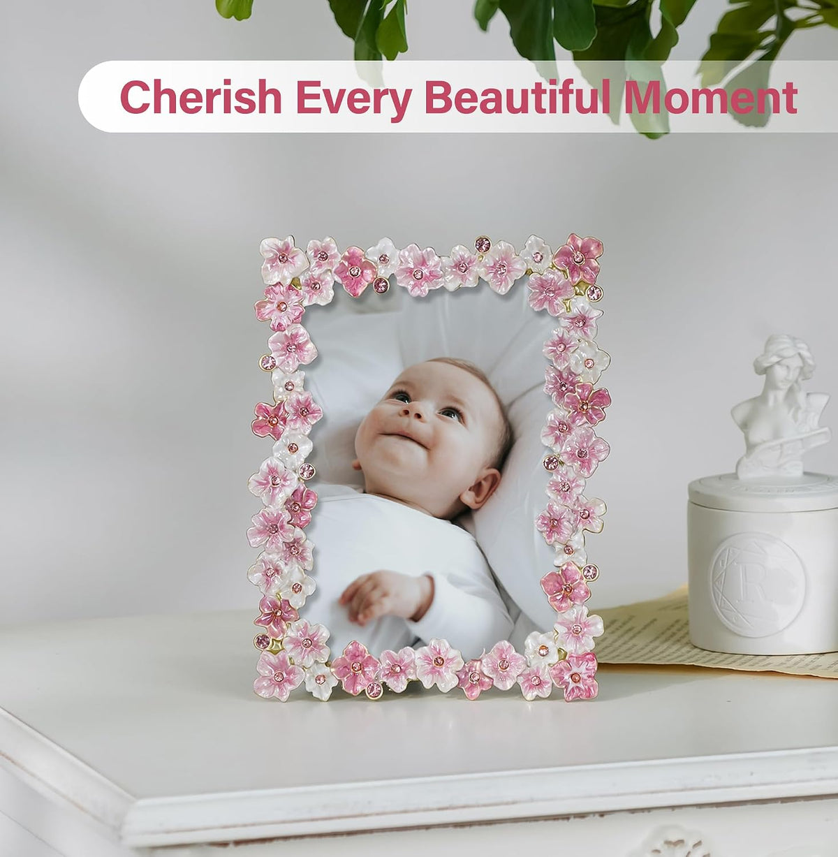 4x6 Pink Flower Picture Frame with Rhinestones