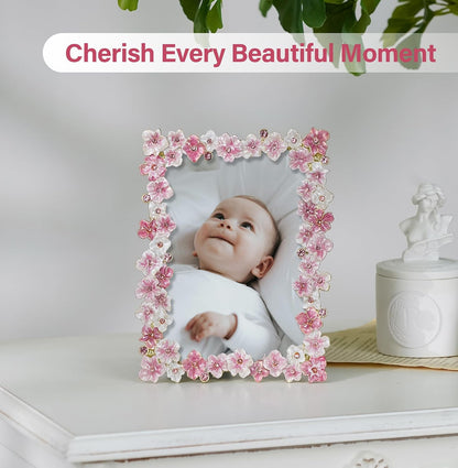 4x6 Pink Flower Picture Frame with Rhinestones