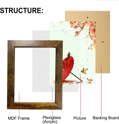Picture Frame Set 10 pack, Farmhouse Photo Frames, Gallery Wall Frame Collage, with Two 8x10, Four 5x7, Four 4x6 Photo Frame set, in 3 Different Finishes Picture Frames For Wall or Desk,Rustic Brown