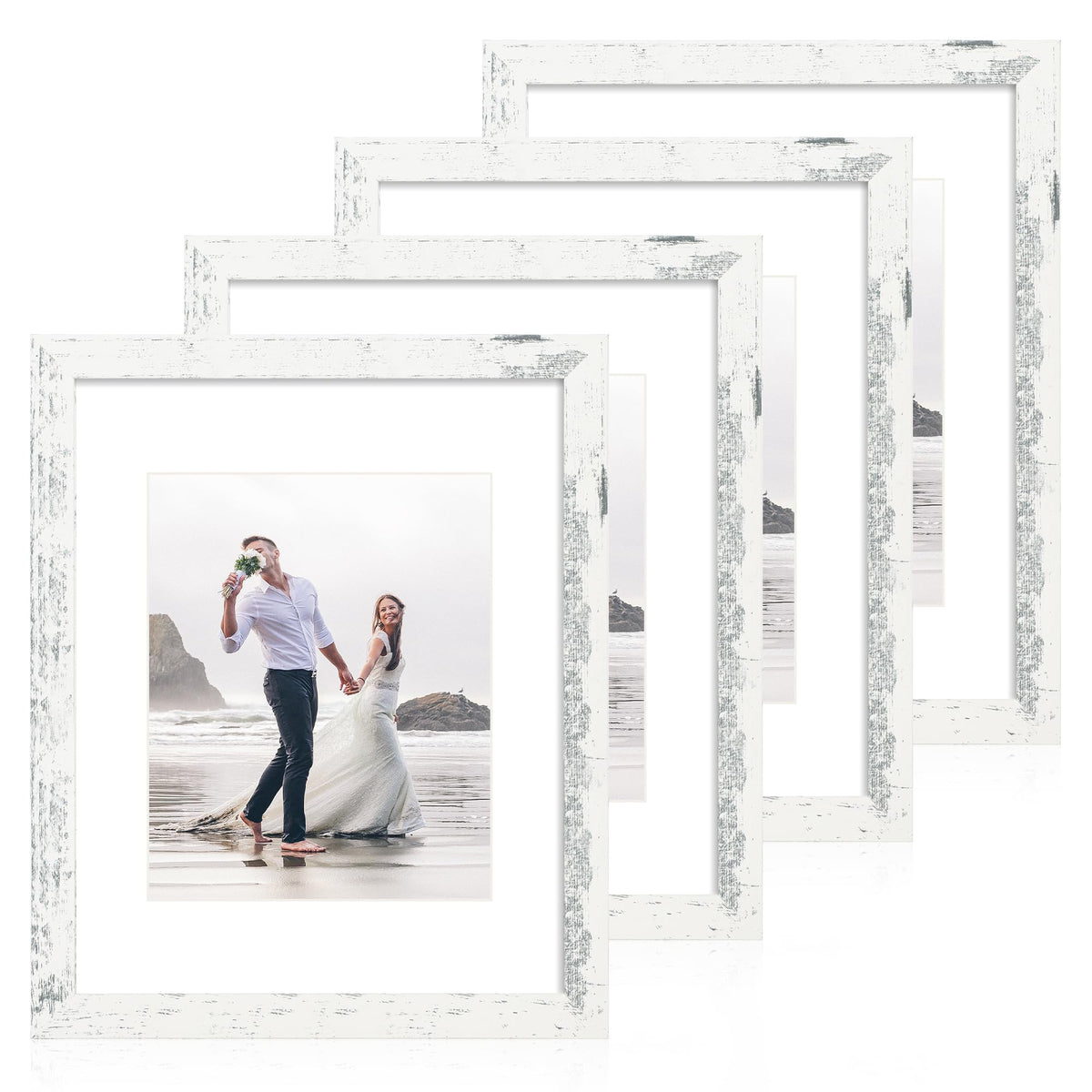 iRahmen 8x10 Picture Frame Set of 4, High Definition Real Glass Rustic Brown Frame, 8 x 10 Wood Photo Frames for Desktop Display and Wall Mounting