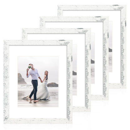 iRahmen 8x10 Picture Frame Set of 4, High Definition Real Glass Rustic Brown Frame, 8 x 10 Wood Photo Frames for Desktop Display and Wall Mounting