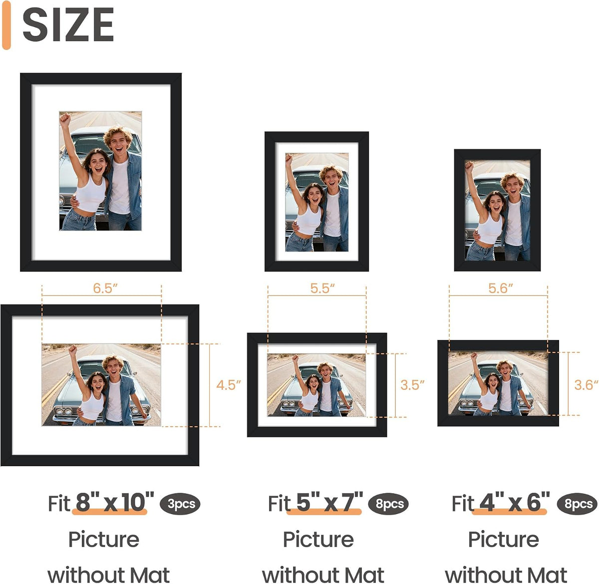 upsimples Picture Frames set of 19, Including 8x10, 5x7, 4x6 Black Frame